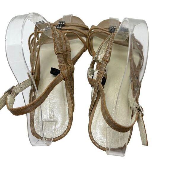 GERRY WEBER Genuine Leather Bronze Sandals Wedges Slingback Beige Shoes 37 / 6.5 - Picture 7 of 16